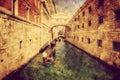 Venice, Italy. Bridge of Sighs and gondola. Vintage art Royalty Free Stock Photo