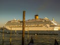 Venice Italy Canal gondola Venezia Italia landmark romantic tourism cruise ship sunset Royalty Free Stock Photo