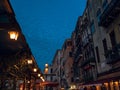 Venice, Italy - 17.10.2023: City illumination and old buildings and blue sunset sky Royalty Free Stock Photo