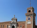 Venice Italy clock tower of a palace called Arsenale