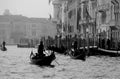 Venice, Italy, December 28, 2018 evocative black and white image of a mooring for gondolas Royalty Free Stock Photo