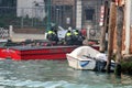 Venice, Italy, December 28, 2018 firemen of Venice in action