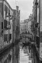 Typical picturesque romantic Venetian canal in black and white - Venice, Italy Royalty Free Stock Photo