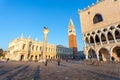 Venice, Italy - 14.03.2019: Doge`s Palace Palazzo Ducale and Saint Mark`s bell tower Royalty Free Stock Photo