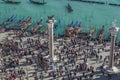 Venice, Italy elevated view of crowd during carnival at Gondola Ferry Pier in Saint Mark square, seen from San Royalty Free Stock Photo