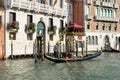 VENICE, ITALY/EUROPE - OCTOBER 12 : Gondolier ferrying a passenger along the Grand Canal in Venice Italy on October 12, 2014. Uni