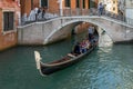 VENICE, ITALY/EUROPE - OCTOBER 12 : Gondolier plying his tradein Venice Italy on October 12, 2014. Unidentified people. Royalty Free Stock Photo