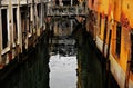 VENICE, ITALY - Feb 09, 2016: A typical Venetian canal, with Venetian architecture on both sides reflecting in the canal\'s waters