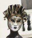 VENICE, ITALY - FEBRAURY 14, 2020: Black female carnival mask on carnival in Venice in 2020