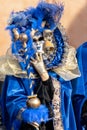 Venice, Italy - February 2022: Carnival Blue mask.