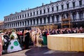 VENICE / ITALY - February 6 2016: Carnival performers participate this event in Piazza San Marco in Venice, Italy. The tradition b Royalty Free Stock Photo