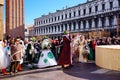 VENICE / ITALY - February 6 2016: Carnival performers participate this event in Piazza San Marco in Venice, Italy. The tradition b Royalty Free Stock Photo