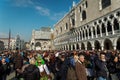 Venice, Italy - February 2017: Crowd gathered for the Venice Carnival. Royalty Free Stock Photo