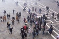 Venice Italy elevated day view of street vendor selling hats and carnival masks, with tourists on Saint Mark Royalty Free Stock Photo