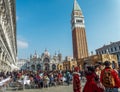 Venice, Italy - February 2017: Large crowd at Venice Carnival. Royalty Free Stock Photo