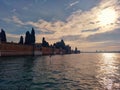 Venice, Italy - February 2019: San Michele cemetery view from the vaporetto on the way to Murano Island, Italy