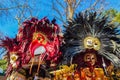 Spectacular Venetian carnival masks displayed for sale on vendor stand Italy