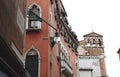 Venice / Italy - February 02 2018. Venetian architecture. Bell Tower. Royalty Free Stock Photo