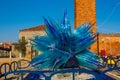 Venice, Italy, February 14, 2017. Venice City of Italy. Blue sculpture made of murano glass on Murano island