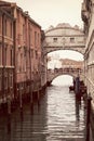 View of Bridge of Sighs (Ponte dei Sospiri) in Venice. Italy. Vintage style photo