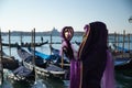 Venice, Italy - February 10, 2018: Woman in mask and costume at the Venice Carnival Royalty Free Stock Photo