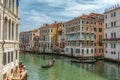 Venice, Italy - 12.06.2019: Gondola near to the Rialto bridge on Grand canal street in Venezia Royalty Free Stock Photo