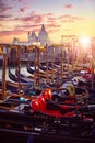 Venice Italy. Gondolas floqting by the docks of Grand Canal Royalty Free Stock Photo