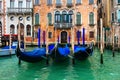 Venice, Italy. Gondolas in Grand Canal near old house. Venice Down Town Royalty Free Stock Photo