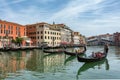 Venice, Italy - 12.06.2019: Gondolas near to the Rialto bridge on Grand canal street in Venezia Royalty Free Stock Photo