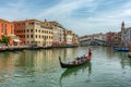 Venice, Italy - 12.06.2019: Gondolas near to the Rialto bridge on Grand canal street in Venezia Royalty Free Stock Photo