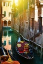 Venice, Italy. Gondolas in a romantic narrow canal