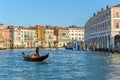 Venice, Italy: Gondolier on Grand Canal near Rialto Fish Market Royalty Free Stock Photo