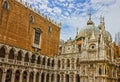 Venice, Italy. Doge palace Palazzo Ducale inside view and San Marco Cathedral Royalty Free Stock Photo