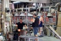 Glassmakers wotking at a factory on the island of Murano near Venice