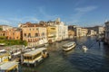 View from Accademia bridge to the grand canal in Venice with morning light at the spectacular facades of the old palaces