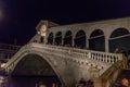 Venice, Italy - 30 June 2018: Night at Rialto bridge over the grand canal in Venice, Italy Royalty Free Stock Photo