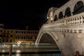 Venice, Italy - 30 June 2018: Night at Rialto bridge over the grand canal in Venice, Italy Royalty Free Stock Photo