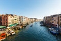 View from Ponte Rialto Grand canal, Palazzo Dolfin-Manin, ferry terminal, Venice Royalty Free Stock Photo