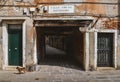 Entrance to an ancient alleyway in the traditional Jewish ghetto of Venice located in the Cannaregio district. Calle