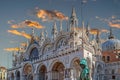 Front view of the medieval Patriarchal Cathedral Basilica of Saint Mark, Venice, Italy Royalty Free Stock Photo