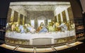 Inside of the Leonardo da Vinci Museum, Venice, Italy. Reproduction on luminous support of the famous painting The Last Supper