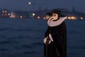 Venice, Italy - March 2, 2019: Person dressed as a carnival of Doctor de la Plague Royalty Free Stock Photo