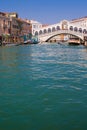 VENICE, ITALY - March 24, 2019: Romantic spring scene of famous Canal Grande. Colorful morning panorama with Rialto Royalty Free Stock Photo