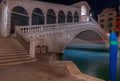 Venice, Italy - March 27, 2019: View of the famous Rialto Bridge Ponte Di Rialto at night. Royalty Free Stock Photo