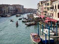 Venice, Italy - March 1, 2019 A view of the Grand Canal from the Rialto Bridge Royalty Free Stock Photo