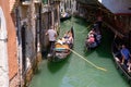 VENICE, ITALY - MAY, 2017. Crowded traffic of gondolas in Venice Royalty Free Stock Photo