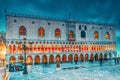 VENICE, ITALY - MAY 11, 2017 : Embankment of the Grand Canal and the Doge`s Palace Palazzo Ducale in night time, Venice. Italy Royalty Free Stock Photo