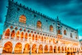 VENICE, ITALY- MAY 11, 2017: Embankment of the Grand Canal and the Doge`s Palace Palazzo Ducale in night time, Venice. Italy Royalty Free Stock Photo