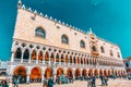 VENICE, ITALY - MAY 12, 2017 : Embankment of the Grand Canal with tourists and the Doge`s Palace Palazzo Ducale , Italy Royalty Free Stock Photo