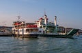 Venice, Italy - 08 May 2018: Ferry Pellestrina and Altino, at the pier in the lagoon of Venice. The ferry carries cars